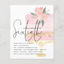 Budget Pink Gold Geburtstagskuchen 60. Party Einla Flyer