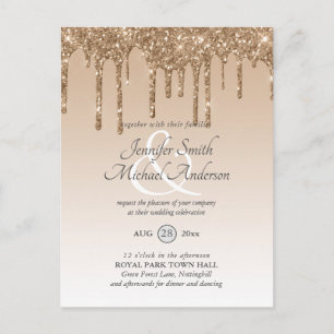 Budget Pink Gold Glitzer Dripping WEDING INVITE Postkarte