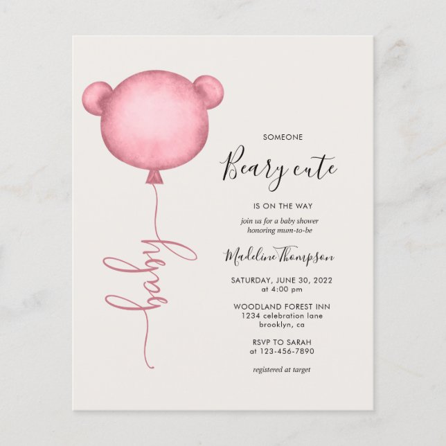 Budget Pink Jemand Beary Niedlich Balloon Babydusc (Vorderseite)