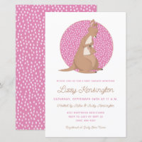 Budget Pink Kangaroo Baby Girl Dusche Einladung