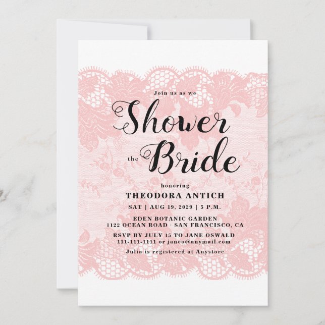Budget Pink Lace Bridal Shower Invitation Einladung (Vorderseite)