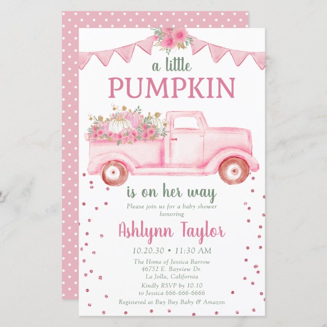 Budget Pink Little Pumpkin Baby Dusche Einladung (Vorne/Hinten)