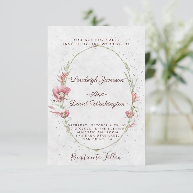 Budget Pink Mohn Hochzeitseinladung Einladung (Stehend Vorderseite)