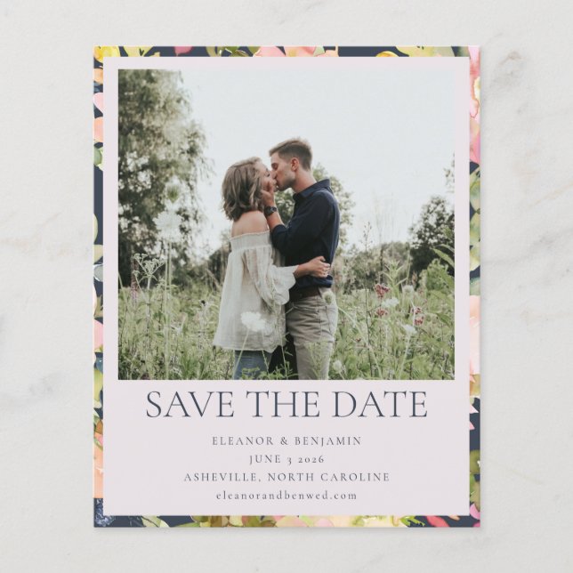 Budget Pink Navy Foto Save the Date Karte (Vorderseite)