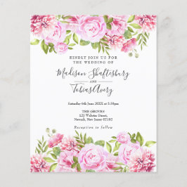 Budget Pink Peony Floral Foto Hochzeit Einladung