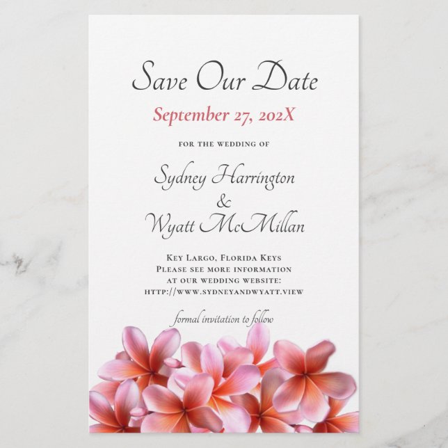 Budget Pink Plumeria Save the Date Hochzeit Flyer (Vorne)