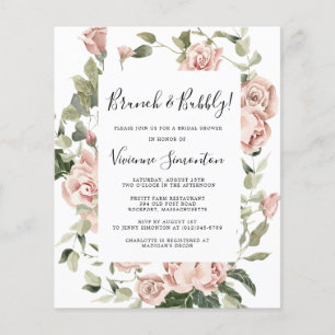 Budget-Pink-Rosen-Blumen-Brunch-Sprudel-Einladung Flyer