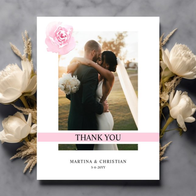 Budget Pink Roses Hochzeit Danke Flat Card (Von Creator hochgeladen)