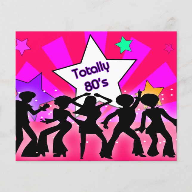 Budget Pink Totally 80er Retro-Party Einladung (Vorderseite)