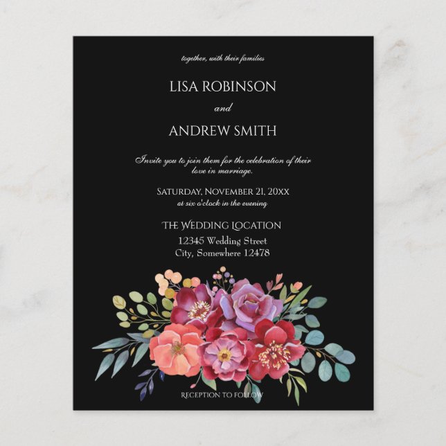 Budget Pink Tropical Floral Black V2 Hochzeitsslim Flyer (Vorne)