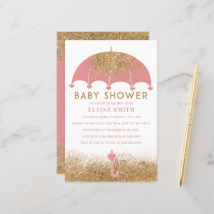Budget Pink Umbrella Girl Baby Dusche Einladung