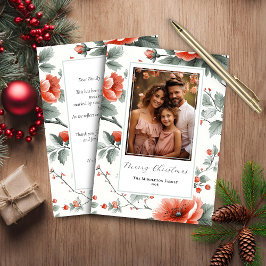 Budget Pink Vintag florales Foto Weihnachtskarte