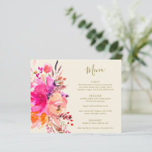 Budget Pink Watercolor Floral Custom Wedding Menü