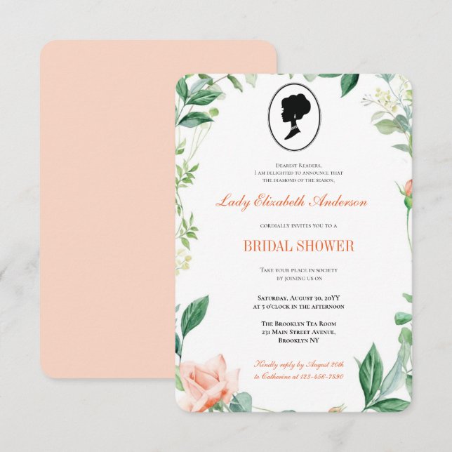 Budget Pink Wildblumen Bridgerton Brautparty Einladung (Vorne/Hinten)