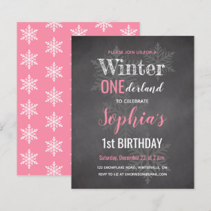 Budget Pink Winter Onederland 1. Geburtstagseinlad