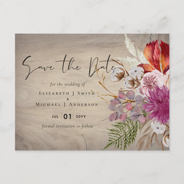 BUDGET Plum Cinnamon Wedding Fall Florals Postkarte (Vorderseite)