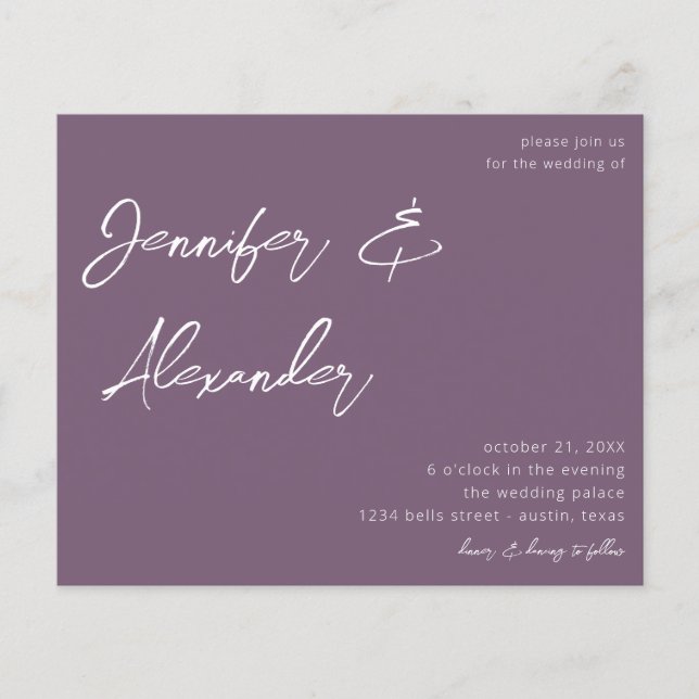 Budget Plum Lila Calligraphy Foto Wedding V2 Flyer (Vorne)