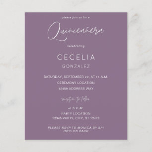 Budget Plum Lila MOD Callig Quinceanera Zeremonie Flyer