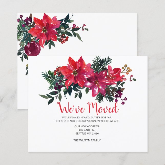 Budget Poinsettia Berries Weve Moving Holiday Card (Vorne/Hinten)
