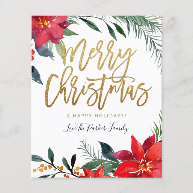 Budget Poinsettia Floral Frohe Weihnachten Flyer (Vorne)