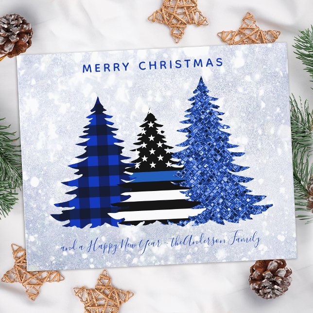 Budget Police Christmas Blue Kariert Glitzer Card (Von Creator hochgeladen)