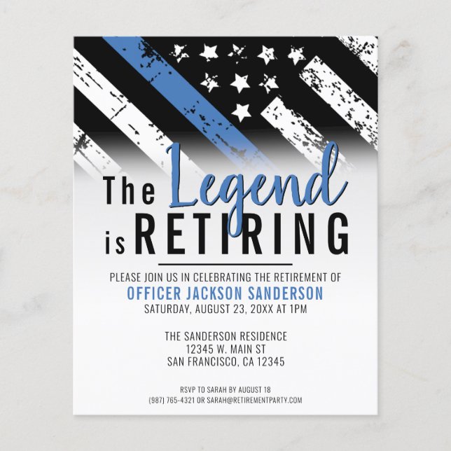 Budget Police Retirement Thin Blue Line Flag Party (Vorderseite)