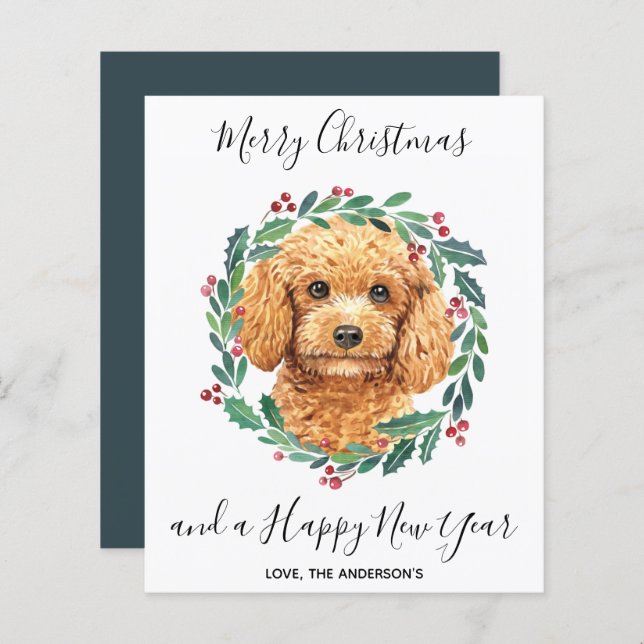 Budget Poodle Hund Elegant Frohe Weihnachtskarte (Vorne/Hinten)
