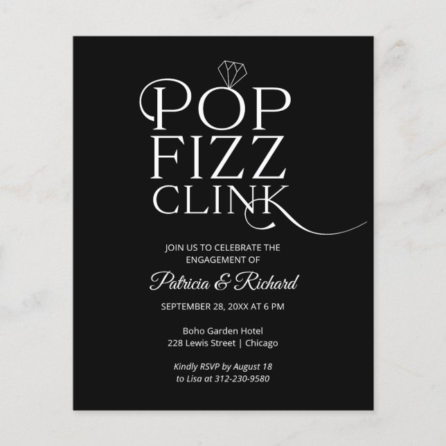Budget Pop Fizz Clink Verlobungsfeier-Einladung (Vorderseite)