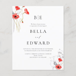 Budget Poppy Red Chic Floral Monogram Wedding