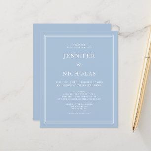 Budget Powder Blue Elegant Formal Wedite Einladung