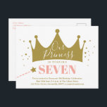 Budget Princess Pink Kid Birthday Party Einladungspostkarte<br><div class="desc">Eine skurrile niedliche Geburtstagsfeier der Prinzessin mit einer goldenen Krone mit funkelnden Sternen, gestreiftem Zauberstab und bearbeitbarem Text. Markieren Sie Ihre kleinen Prinzessinnen in der magischen Krone, wenn Sie es vorziehen, wenn das bewegliche Zauberelement auf das Alter zeigt. Es kommt mit einem koordinierenden Muster zurück. Klicken Sie auf Bearbeiten, um...</div>