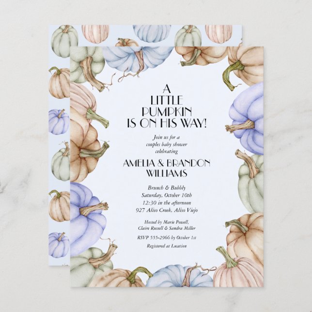 Budget Pumpkin Boy Baby Shower Einladungen (Vorne/Hinten)