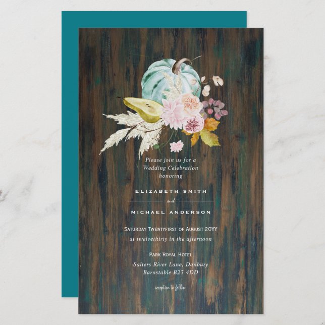 BUDGET Pumpkin FALL Erntedank Hochzeit Einladung A (Vorne/Hinten)