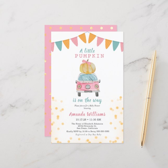 Budget Pumpkin Pink Gold Polka Dot Car Baby Dusche (Vorderseite/Rückseite Beispiel)