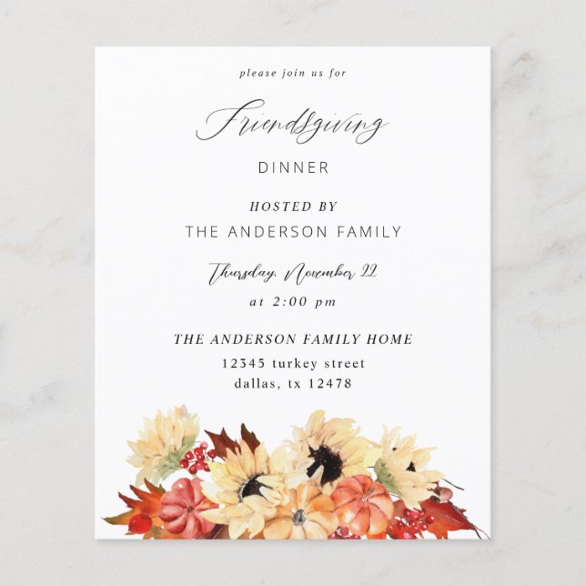Budget Pumpkin & Sunflower Friendsgiving Flyer (Vorne)
