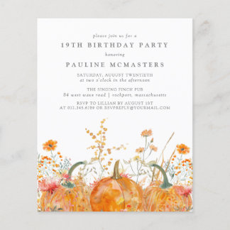 Budget Pumpkin Wildblume 19. Geburtstag Einladung