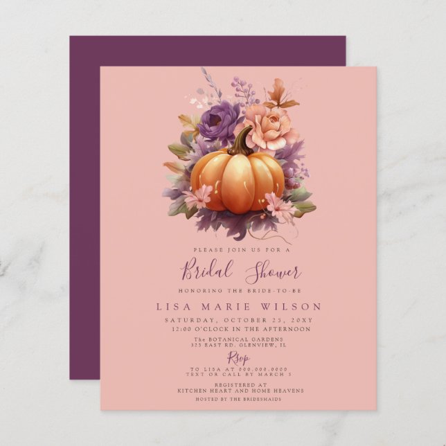 Budget Pumpkins Fall Bridal Dusche Einladungen (Vorne/Hinten)