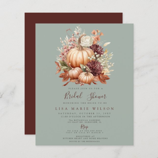 Budget Pumpkins Fall Bridal Dusche Einladungen (Vorne/Hinten)