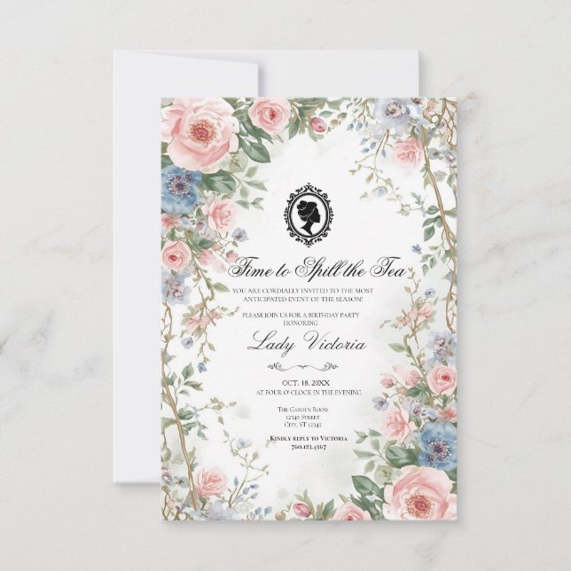 Budget Purple Florals Bridgerton Birthday Party Einladung (Vorderseite)