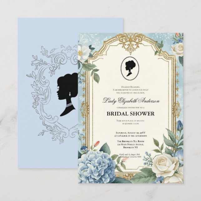 Budget purple Florals Bridgerton Bridal Shower Einladung (Vorne/Hinten)