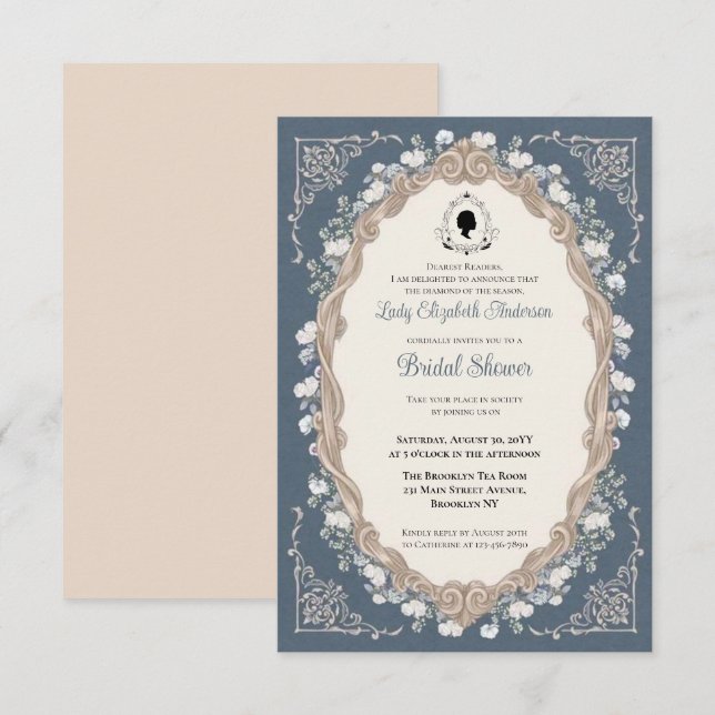 Budget Purple Florals Bridgerton Bridal Shower Einladung (Vorne/Hinten)