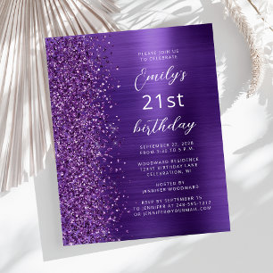 Budget Purple Glam Glitter 21. Geburtstagseinladun