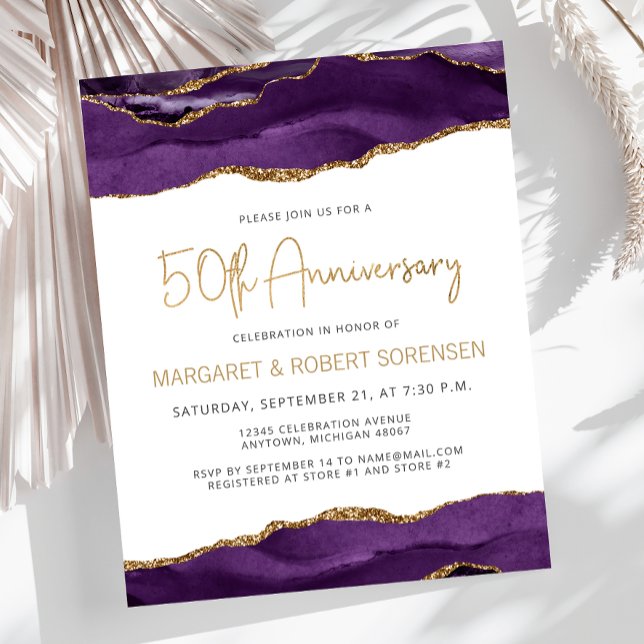 Budget Purple Gold Agate 50th Anniversary Invite (Von Creator hochgeladen)
