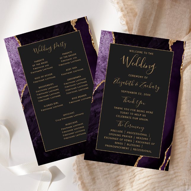 Budget Purple Gold Agate Dark Wedding Program (Von Creator hochgeladen)