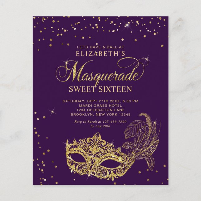 BUDGET Purple Gold Photo Masquerade Sweet 16 (Vorderseite)