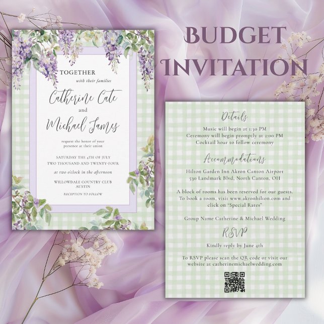 Budget Purple Lilac Greenery Elegant Wedding Einladung (Von Creator hochgeladen)