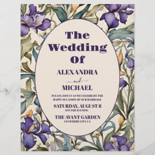 Budget Purpur-Iris Art Nouveau Hochzeit Flyer