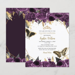 Budget Purpur Schmetterling Quinceañera Einladung