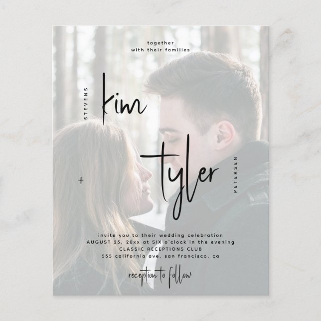 Budget QR CODE 2 Fotos Hochzeit Einladung Flyer (Vorne)