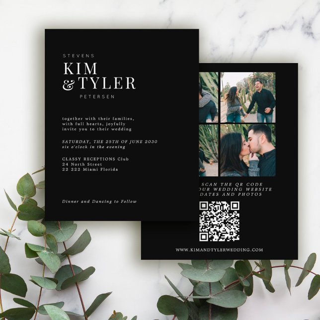Budget QR CODE 4 Fotos Moderne Hochzeit Einladung (Von Creator hochgeladen)